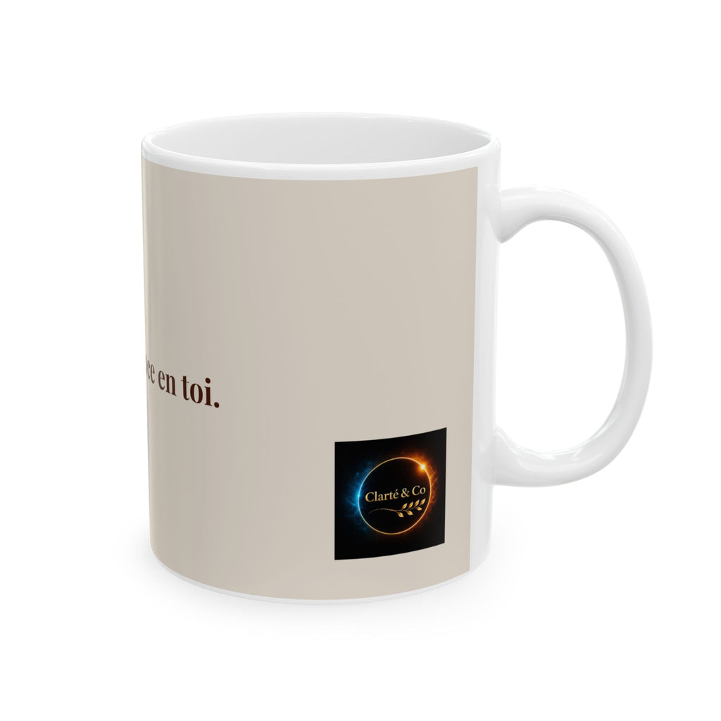 Tout commence en toi Ceramic Mug | French Inspirational Quote, Neutral Beige