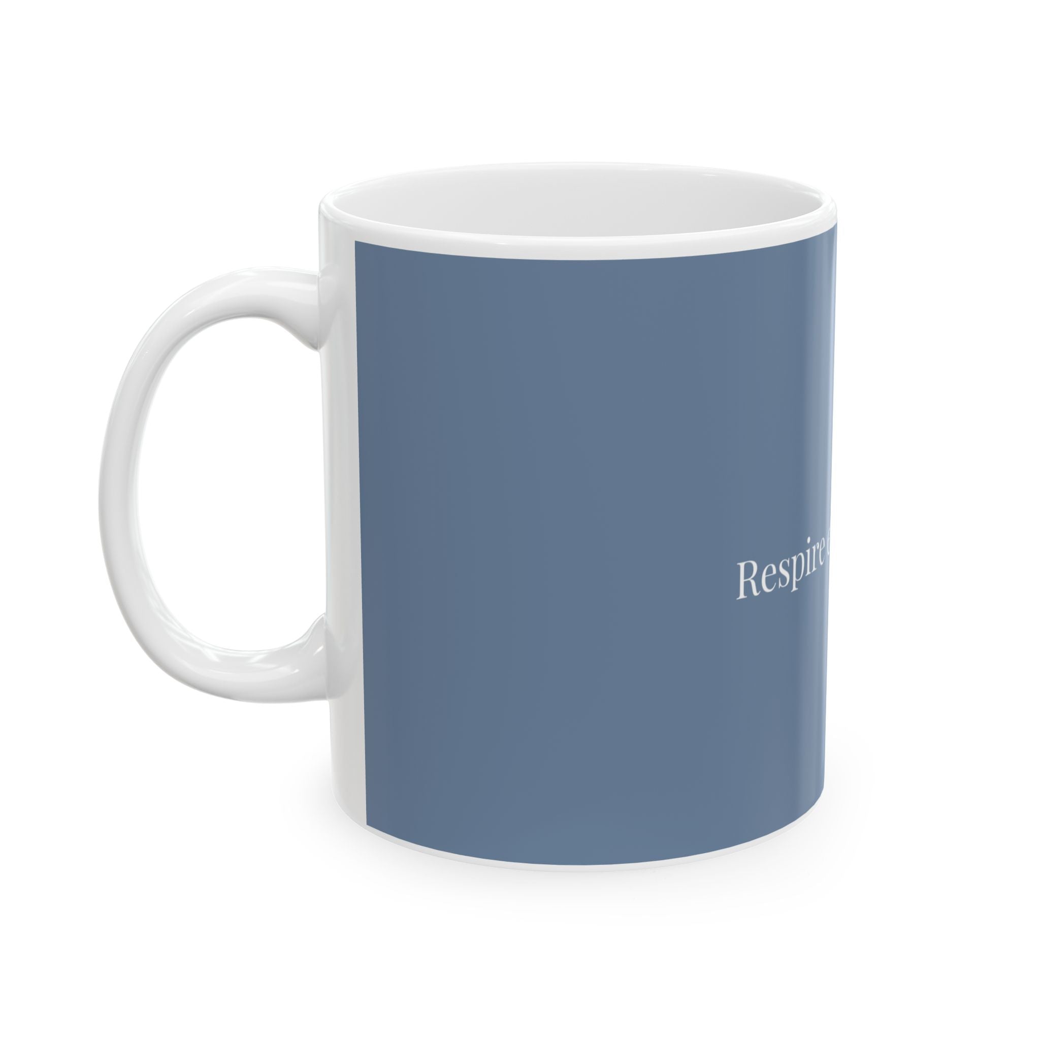 Respire et lâche prise Mug | French calming phrase ceramic mug, blue text design