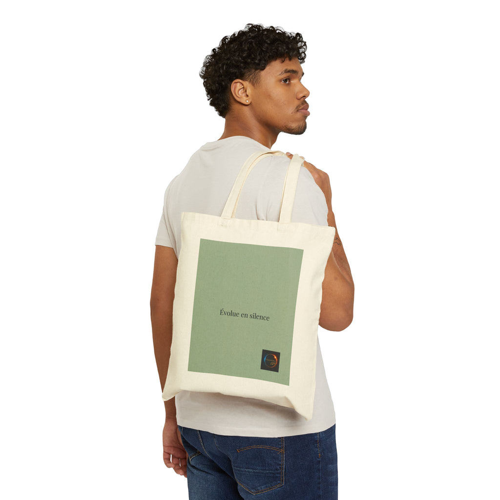 Évolue en silence tote bag | minimal French phrase canvas tote