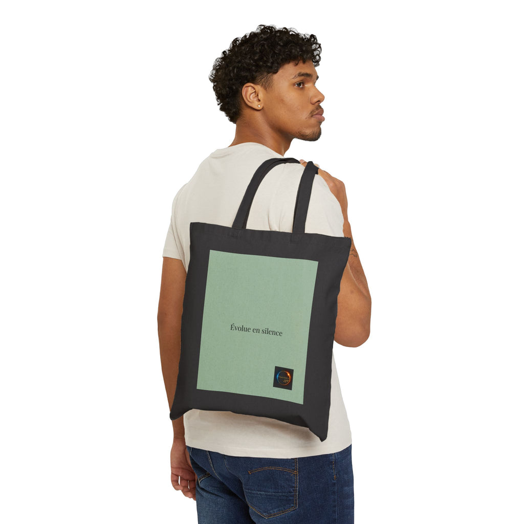 Évolue en silence tote bag | minimal French phrase canvas tote